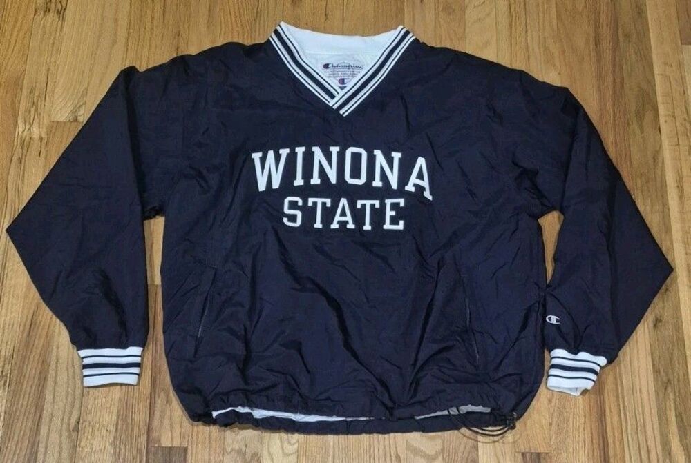 Vintage Winona State Warriors Champion Purple Sewn Pullover Jacket Size XL